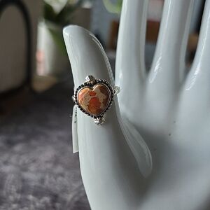 925 Sterling Silver Heart-Shaped Orange Sediment Ring~Sz9